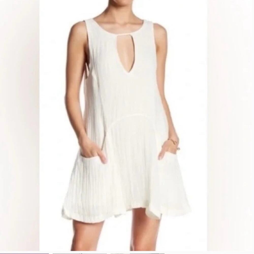 Free People White Lined Cutout Mini Swing Dress size XS
